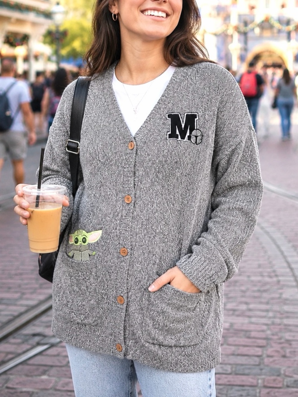 Disney Her Universe Star Wars Sweater Mandalorian Grogu Grey Cardigan Size 1X - Picture 3 of 10